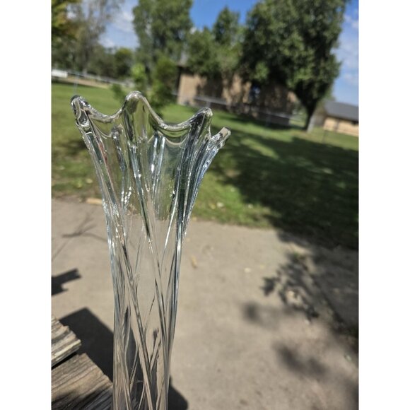 Twisted Ribbed Swung Spiral Vase Clear Glass 13" H Starburst Base - Picture 8 of 11